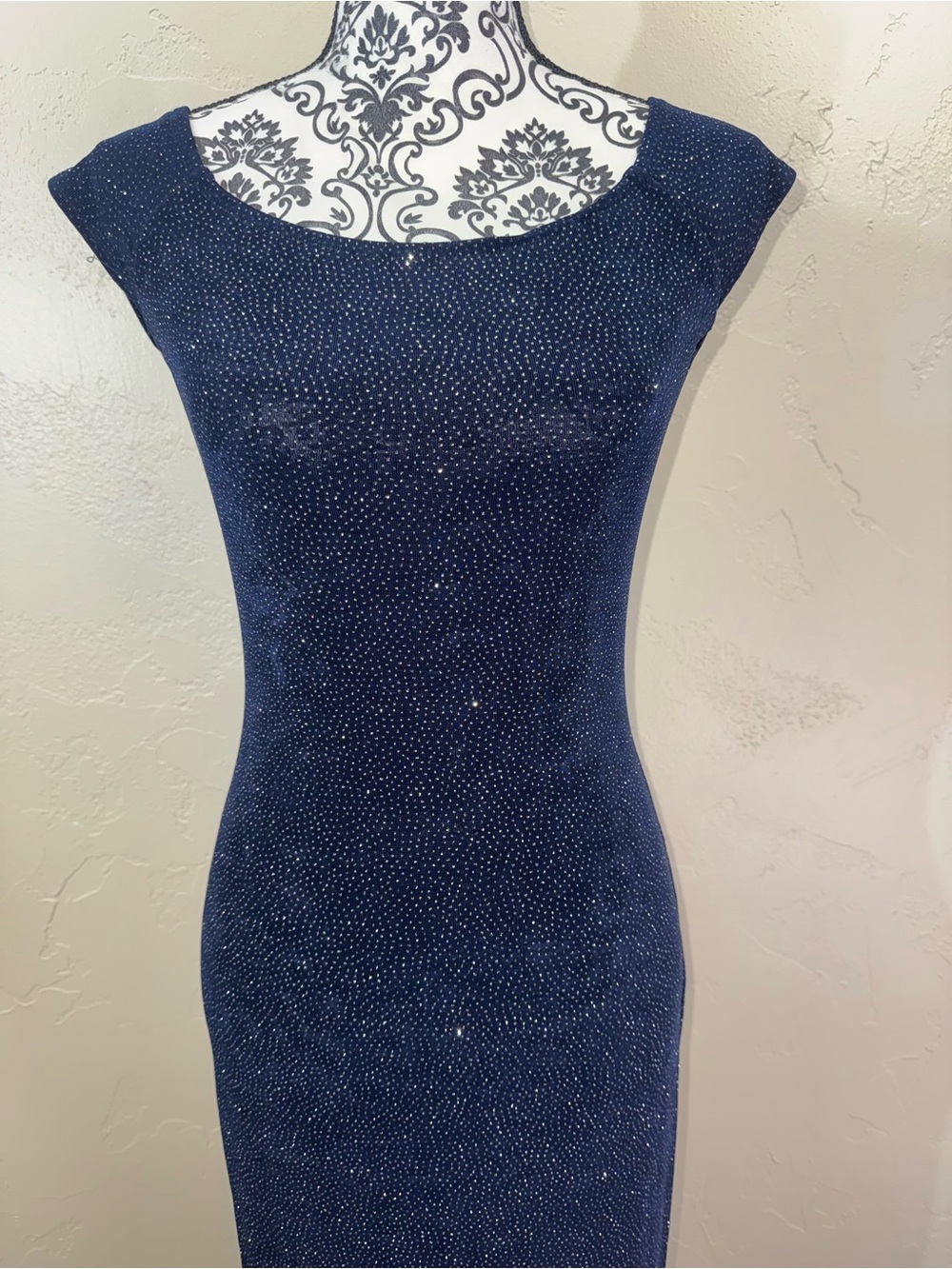 Jessica McClintock Vintage Gunne Sax Navy Evening‎ Dress Sparkles Cocktail M - Picture 4 of 9